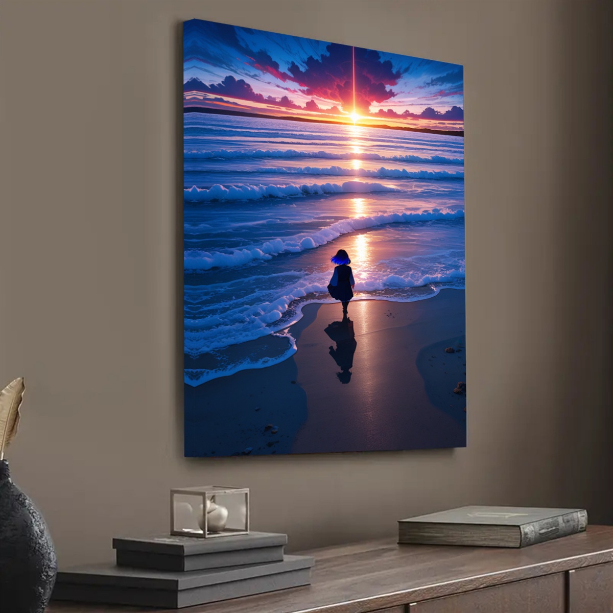 2d flat 1pc   canvas art vibrant beach sunset scene with silhouette of a   for home bedroom office wall decor ideal gift for   canvas wall art ready to hang   room decor
