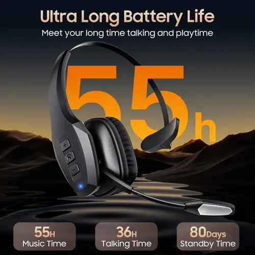 trucker headset 55hrs working time wireless headphone with dual noise cancelling microphone headset for pc cell phones computer truck driver
