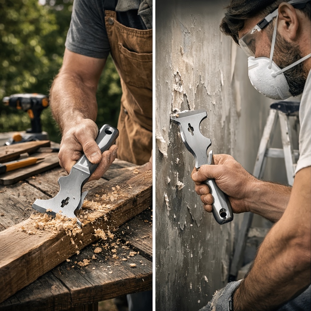 Heavy Duty 10 in 1 Stainless Steel Multi Tool Putty Knife, 420 Stainless Steel Paint Scraper, with Bottle Opener Nail Puller Putty Tray, Great for Wall Decorating, Drywall Repair, Wallpaper Stripping Multi Tool Paint Scraper