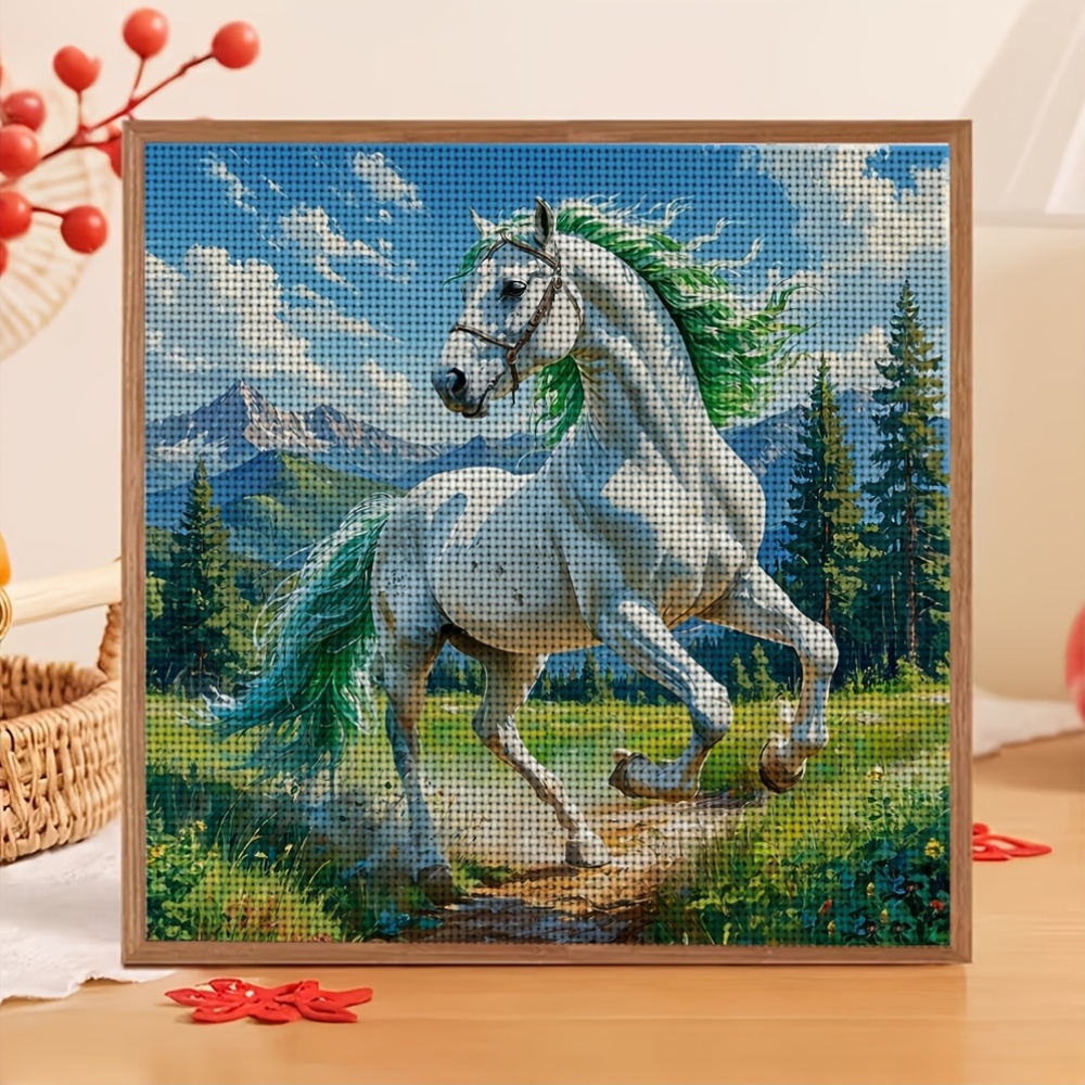 Frameless Stitch Printing Kit, "White Horse Galloping in The Mountains" Pattern