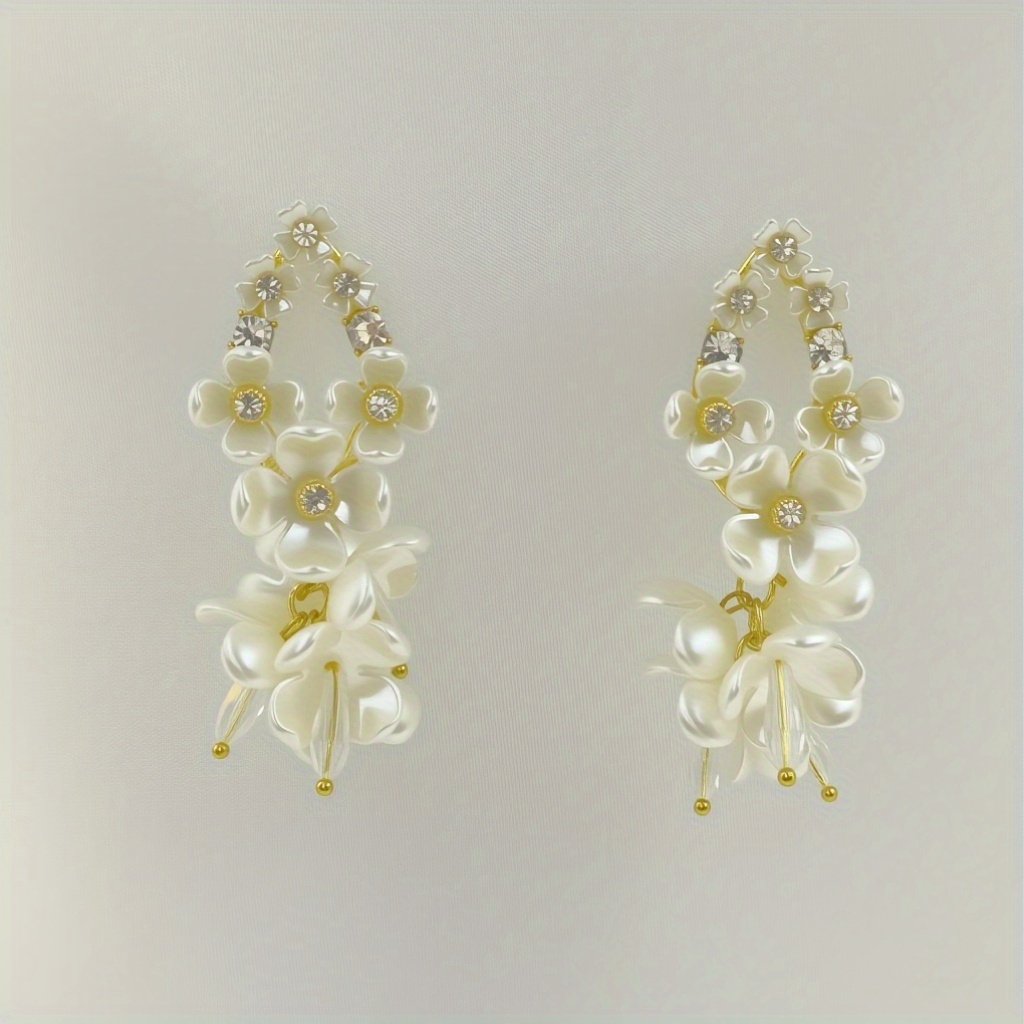 Floral Dangle Earrings with Sparkling Rhinestones 925 Sterling Silver