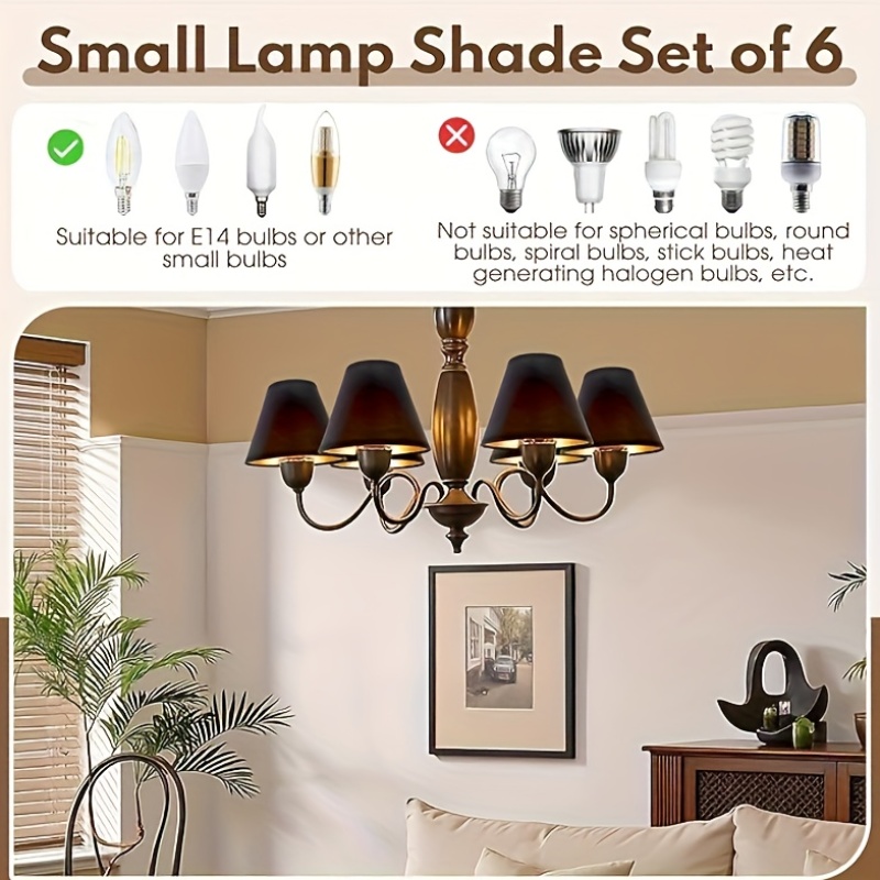 3-Pack Clip-On Cloth Lampshades – E14, Black, 4.7" X 4.3" X 3.3" For Chandeliers & Wall Lamps