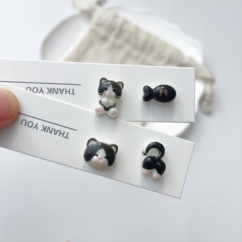 4pcs Kitten Stud Earrings Set with Storage Box