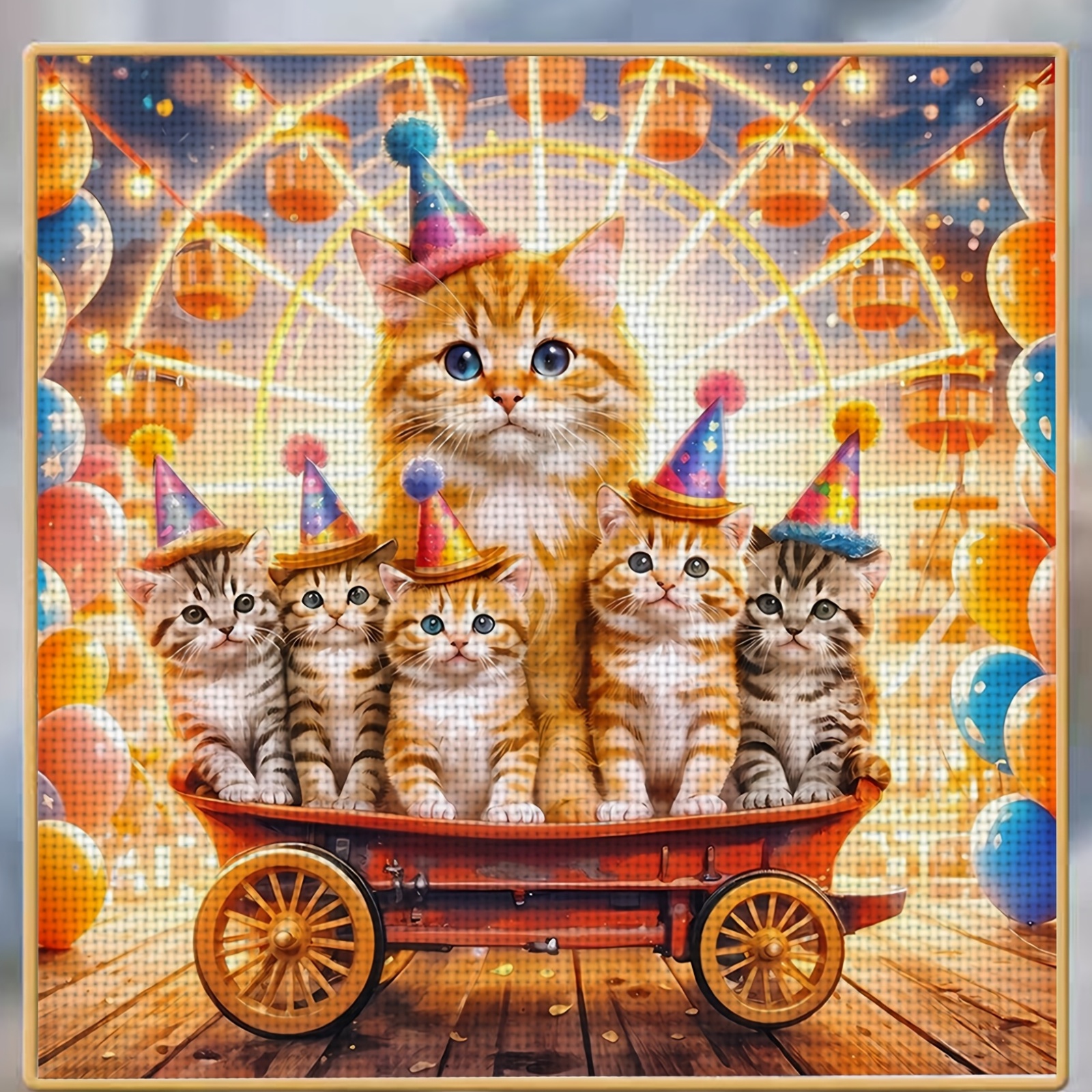 11CT Beginner Cross-Stitch Embroidery Kit, Kitten Wearing a Hat