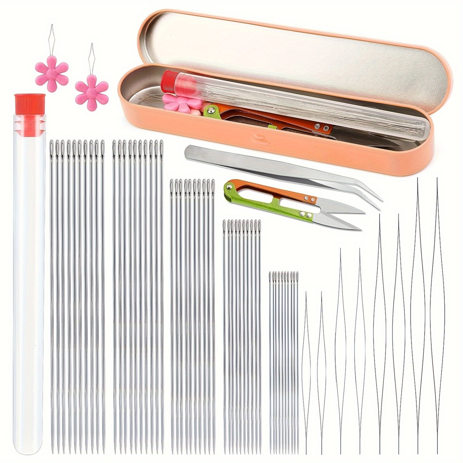 58 pcs beading needles set 50 pcs long straight beading thread needles 8 pcs   beading needles with threader needle bottle yarn scissors tweezers for bracelet and jewelry making