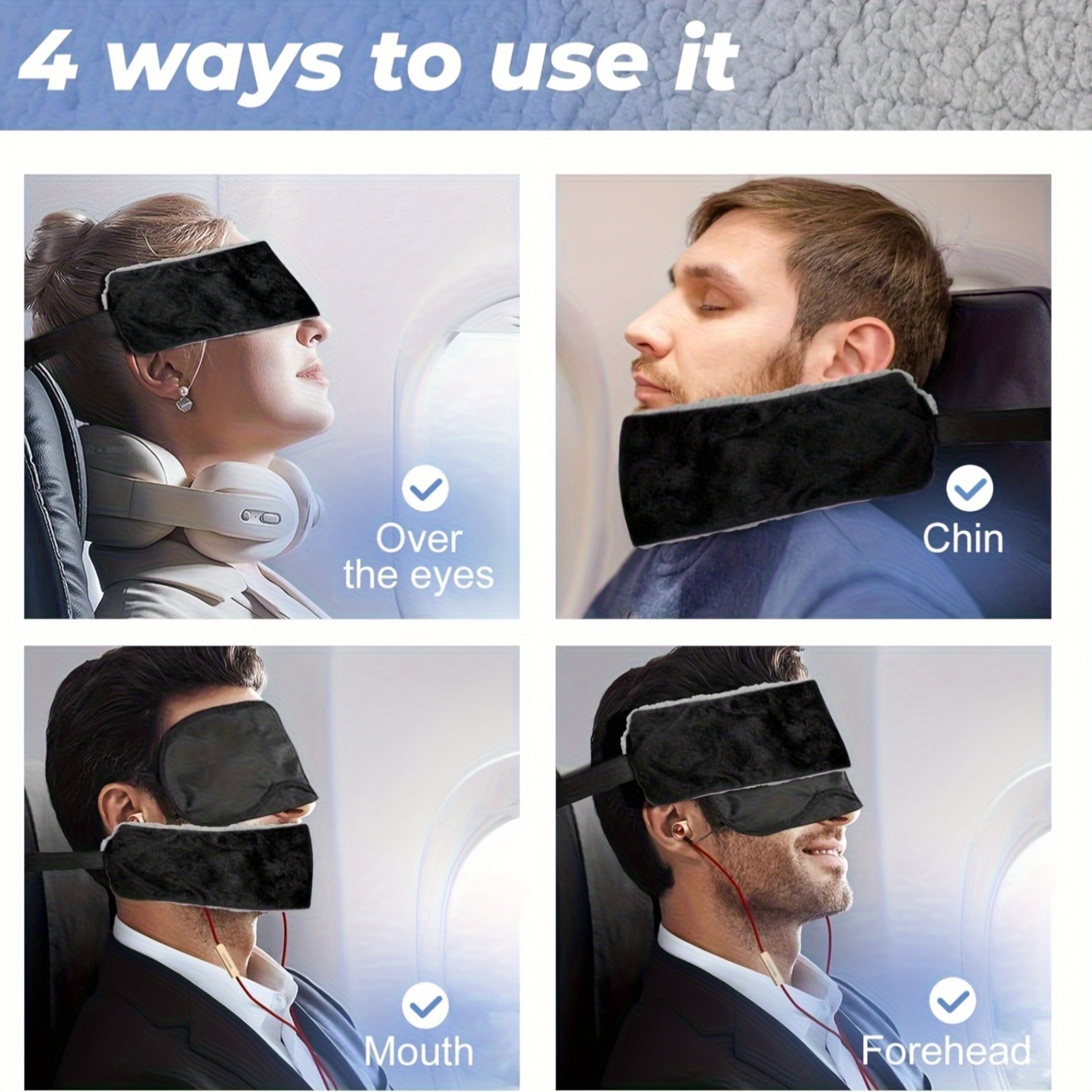 travel pillow with eye mask multifunctional and reversible adjustable and foldable head strap for planes and support strap for cars   upright travel super comfortable neck support compact and portable 0