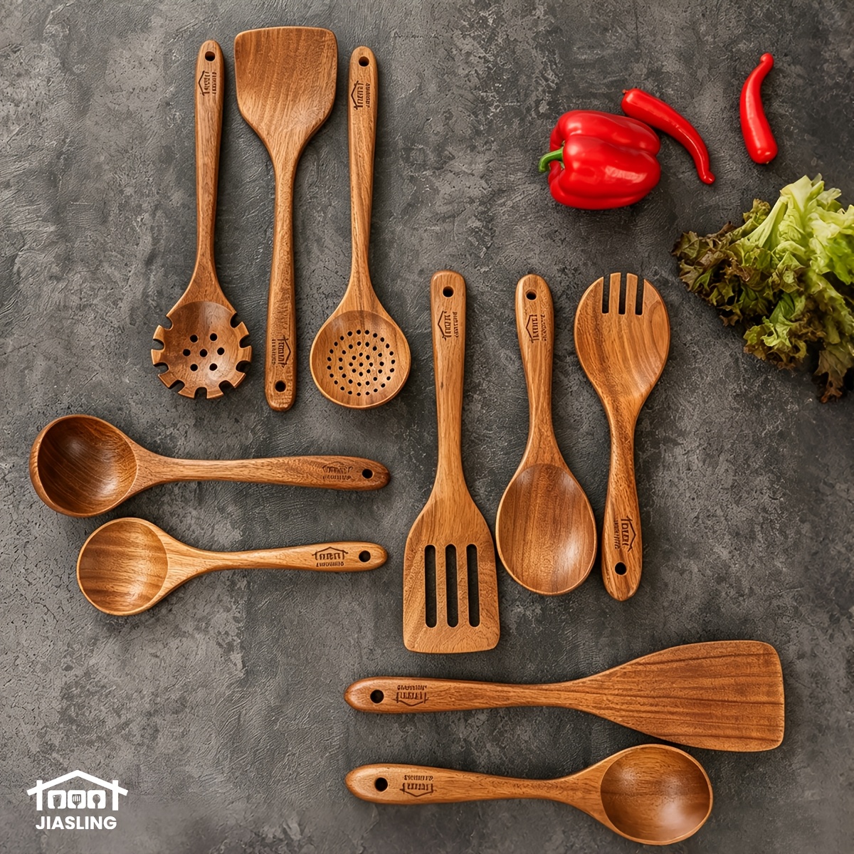 TEMU 10pcs Wooden Spoons For Cooking, Natural Teak Wooden Kitchen Utensils Set Kitchen Pan Wooden Utensils For Cooking Wooden Cooking Utensils Wooden