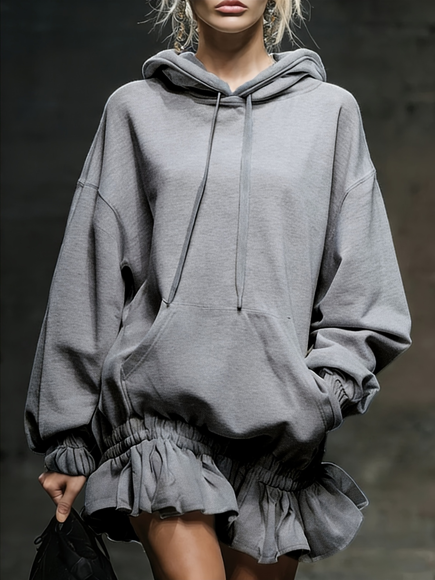 Hooded Ruffled Sweatshirt Dress
