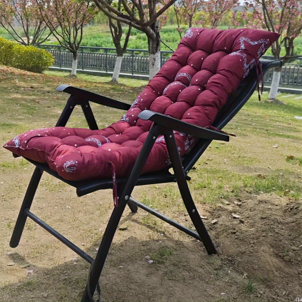 Image of 1pc Thickened Lounge Chair Cushion, Rattan Rocking Chair Seat Pad, Cushion For Leisure Chairs, Bamboo Chair Seat And Backrest Pad, Floral Plaid