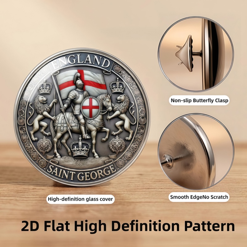 Saint George Knight Lion Badge Brooch, Unique Design