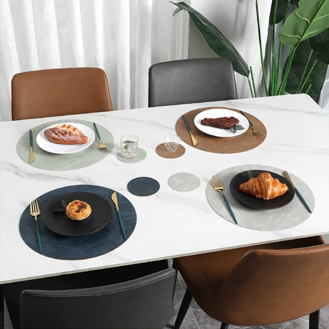 Eucalyptus placemats, set van 4 stuks, rond, placemats 37 cm, groene bladeren, wasbare tafeldekentjes, decoratie voor keuken, restaurant, boerderij, vakantie, feest