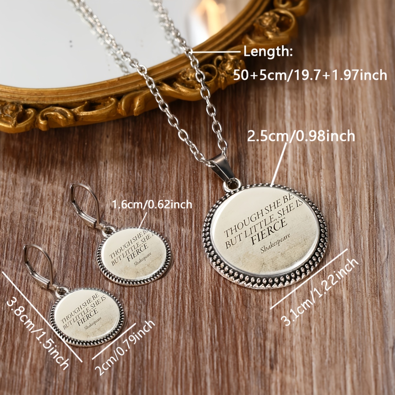 3pcs Shakespeare Quote Round Badge Jewelry Set
