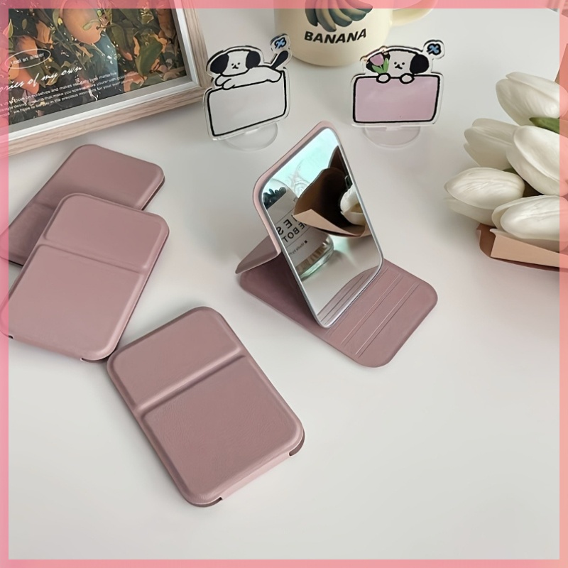Foldable Mini HD Mirrors with Adjustable PU Stand, Portable Design