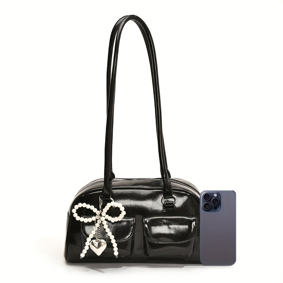 elegant black shoulder bag glitter bow korean style casual