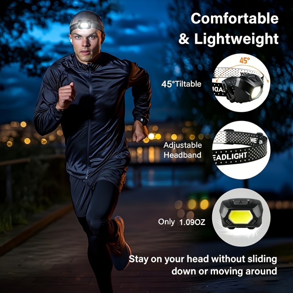 COB LED Headlamp Flashlight with Adjustable Beam, Ultra-Bright