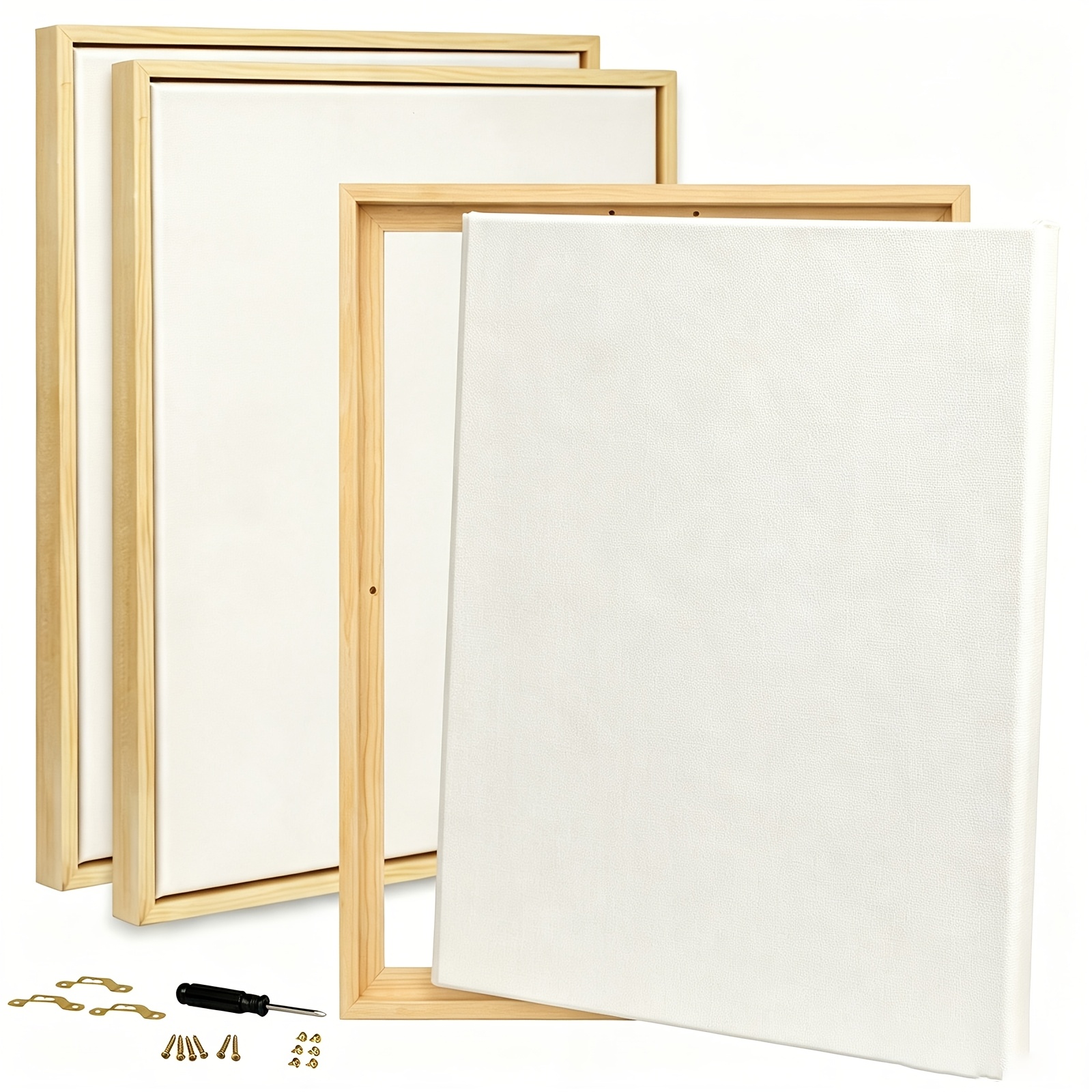 TEMU 11x14inch/27.94x35.56cm Stretched Canvases With Wooden Floater Frames, 1pack/ 2pack/3pack 280g Blank Canvas Frames, Premium Canvas, With Tool