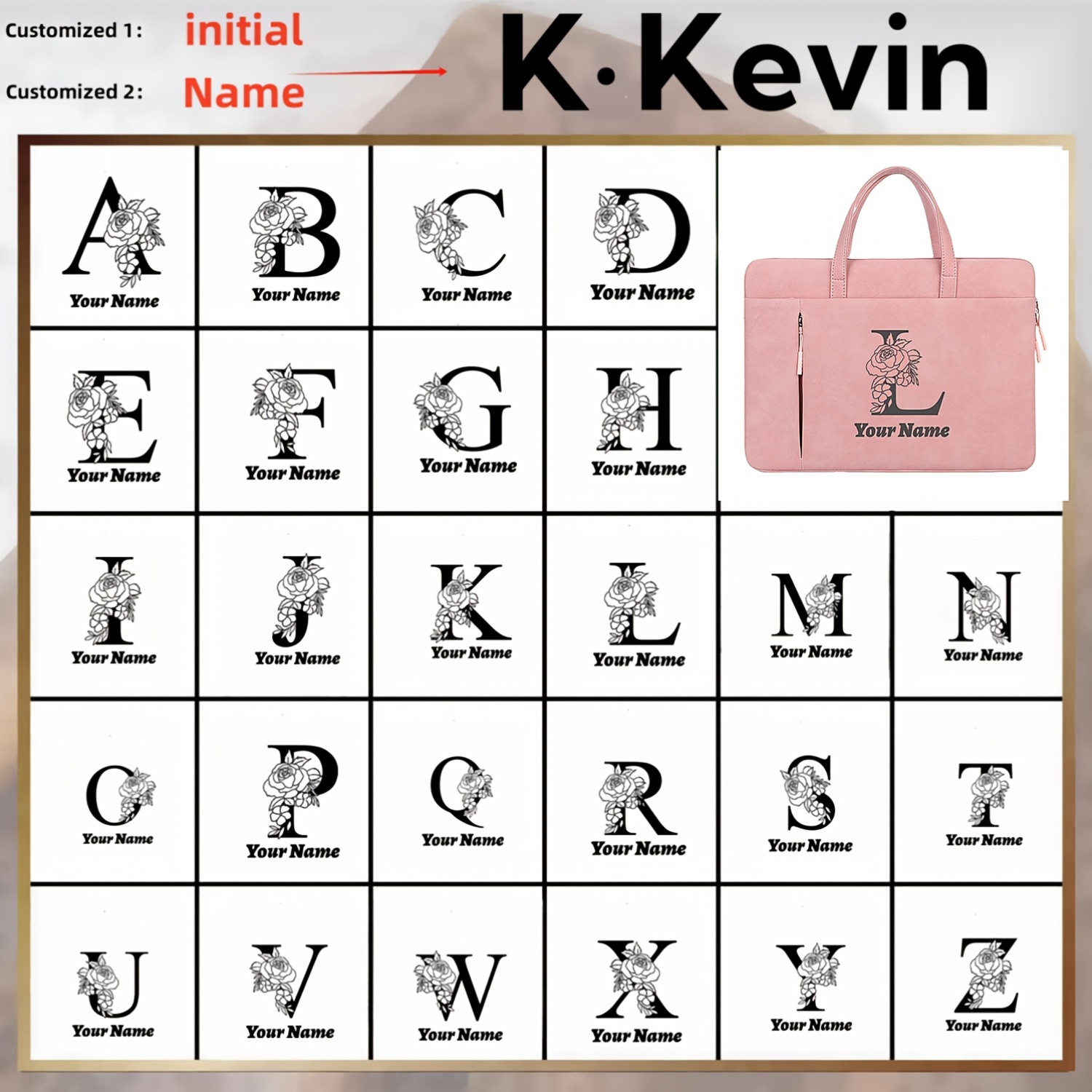 Customizable Pink Laptop Bag with Embroidery Option