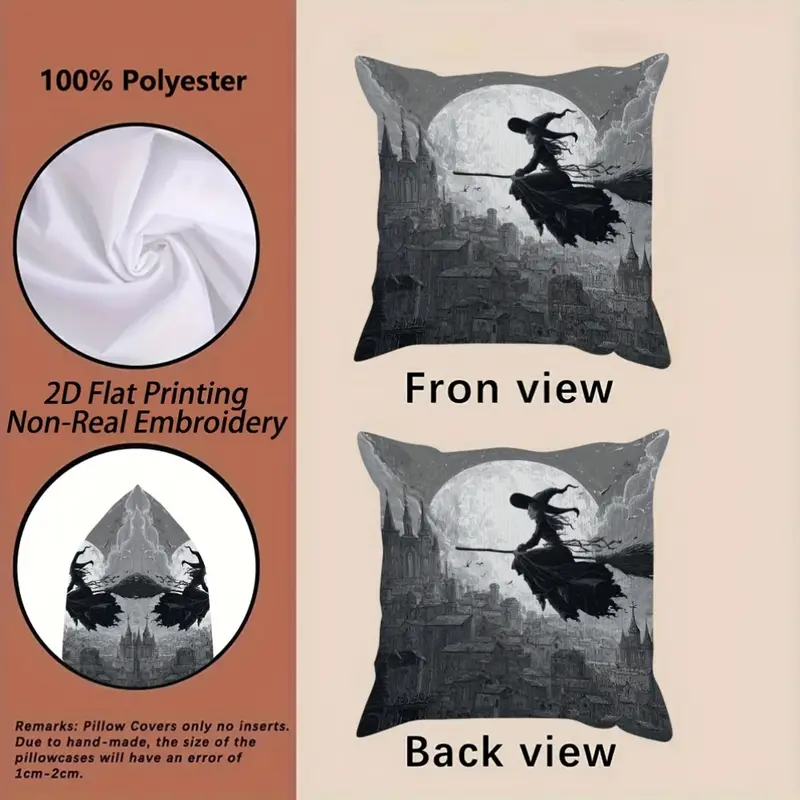 2d flat printing 4pcs witch and castle throw pillow covers autumn decorative accent cushion covers for non real embroidery double sided luxurious sofa room bedroom decoration without pillow inserts yh lcx67965 67968 for halloween Product details 3