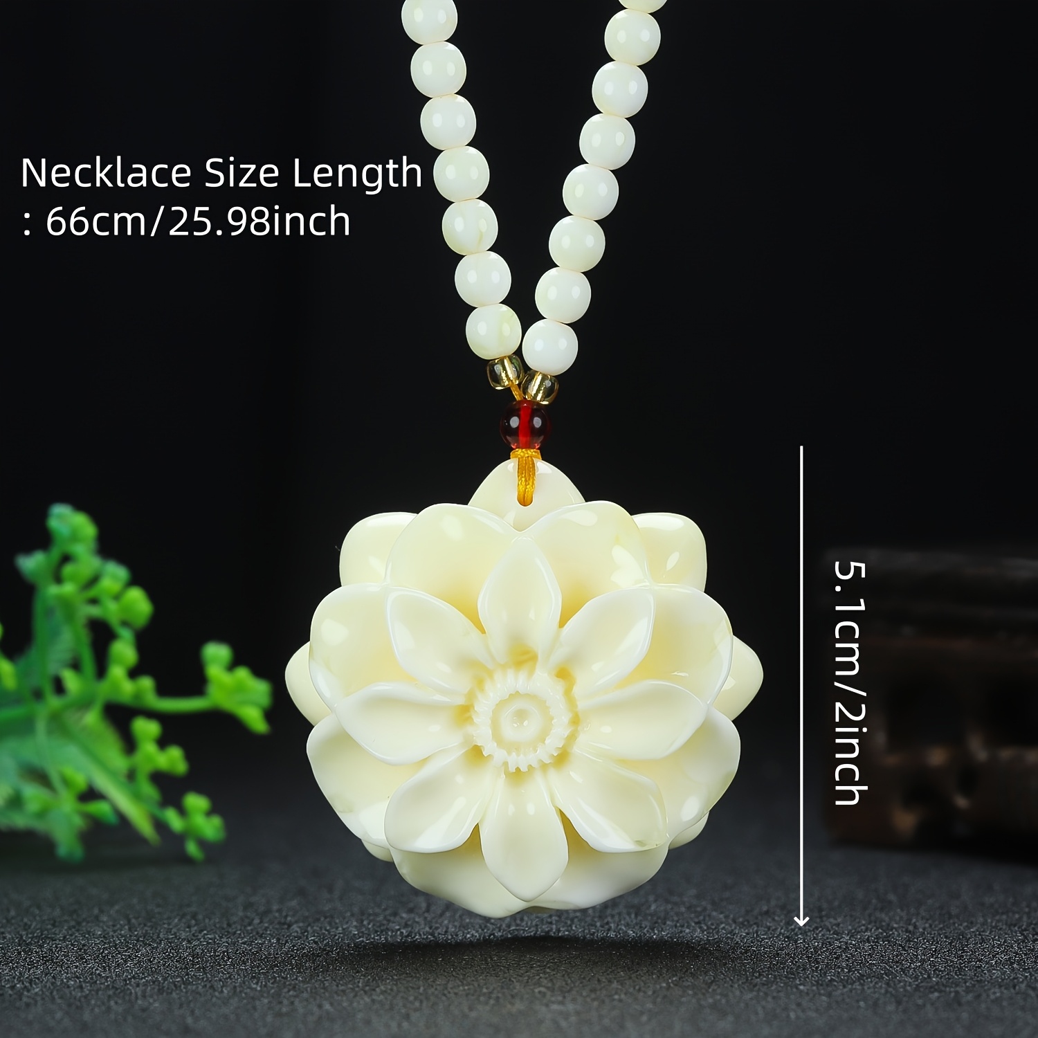 Elegant White Amber Flower Pendant Necklace, Daily Wear