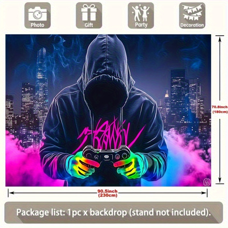 Tenture murale gaming fluorescente décoration réactive lumière uv_voghion.com