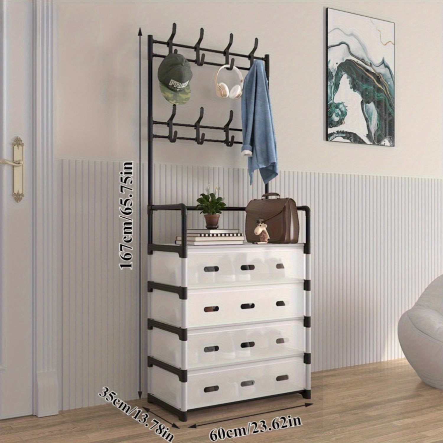 1pc 5-tier metal shoe & hat rack - space-saving entryway organizer with coat hooks, easy assembly, dustproof, no electricity needed, multi-functional storage for home & garage, ideal for bedroom & living room, shoe storage organizer, standing shelf, standing shelf Product details 1