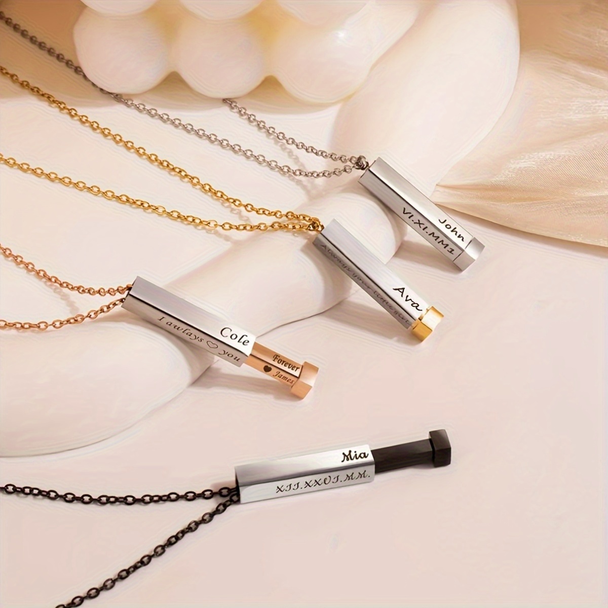 Customizable Square Column Necklace, Engravable Gift