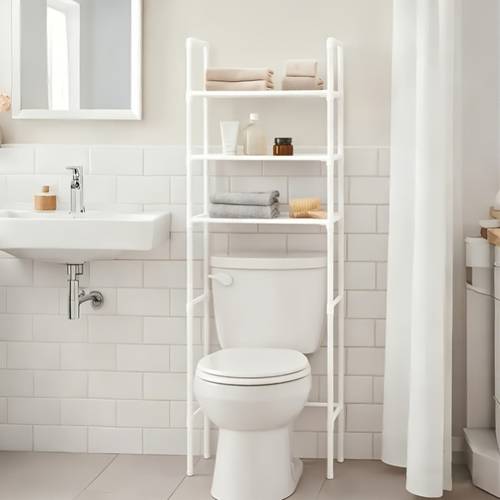 toilet storage rack 3 layer bathroom storage rack space saving no drilling proof metal frame with plastic partition suitable for bathroom supplies towels and decorations durable space saving rack