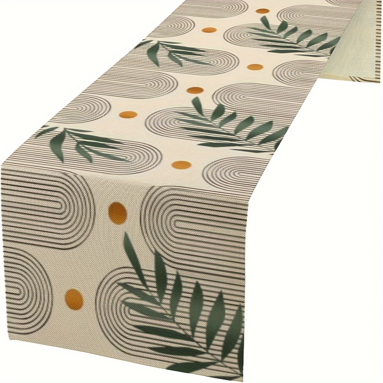 bohemian style table runner from   ages featuring modern abstract green leaves and striped designs rectangular dining decor suitable for kitchens weddings and indoor outdoor decoration throughout all  