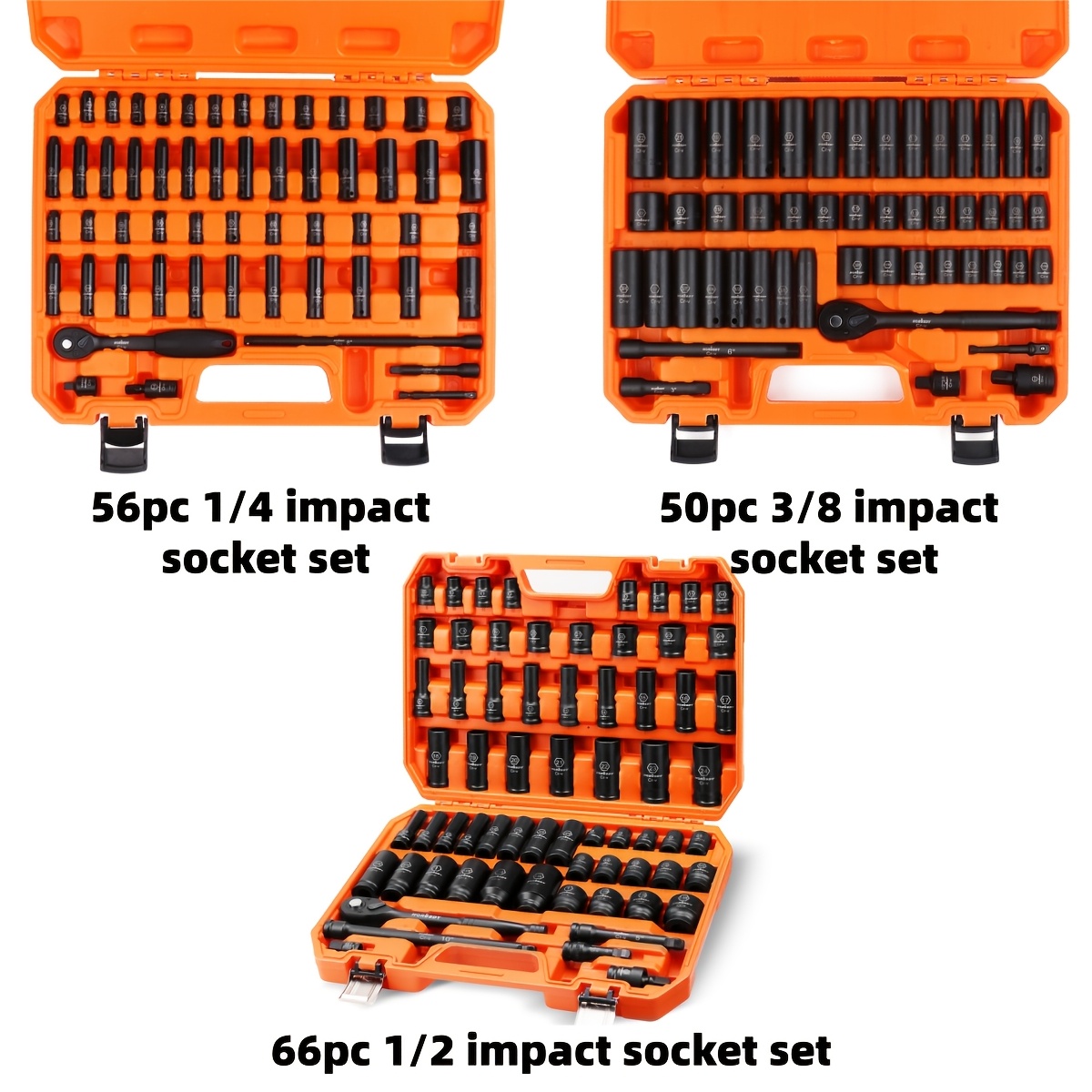 50/56/66pcs Drive Impact Socket Set with Universal Joint