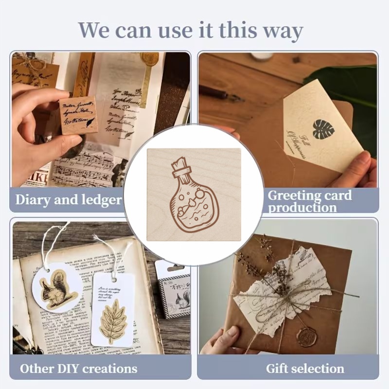 Multifunctional Wooden Rubber Stamp for Journals and Diaries