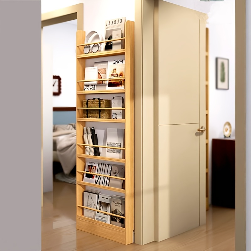 Image of 2/3/4/5/6 Tiered Solid Wood Bookshelf, 0 Formaldehyde, Over-the-door Bookshelf, Ultra-thin Design Narrow Bookshelf, Bookcase, Wall-mounted Storage Shelf For Living Room, Study And Bedroom, Space-