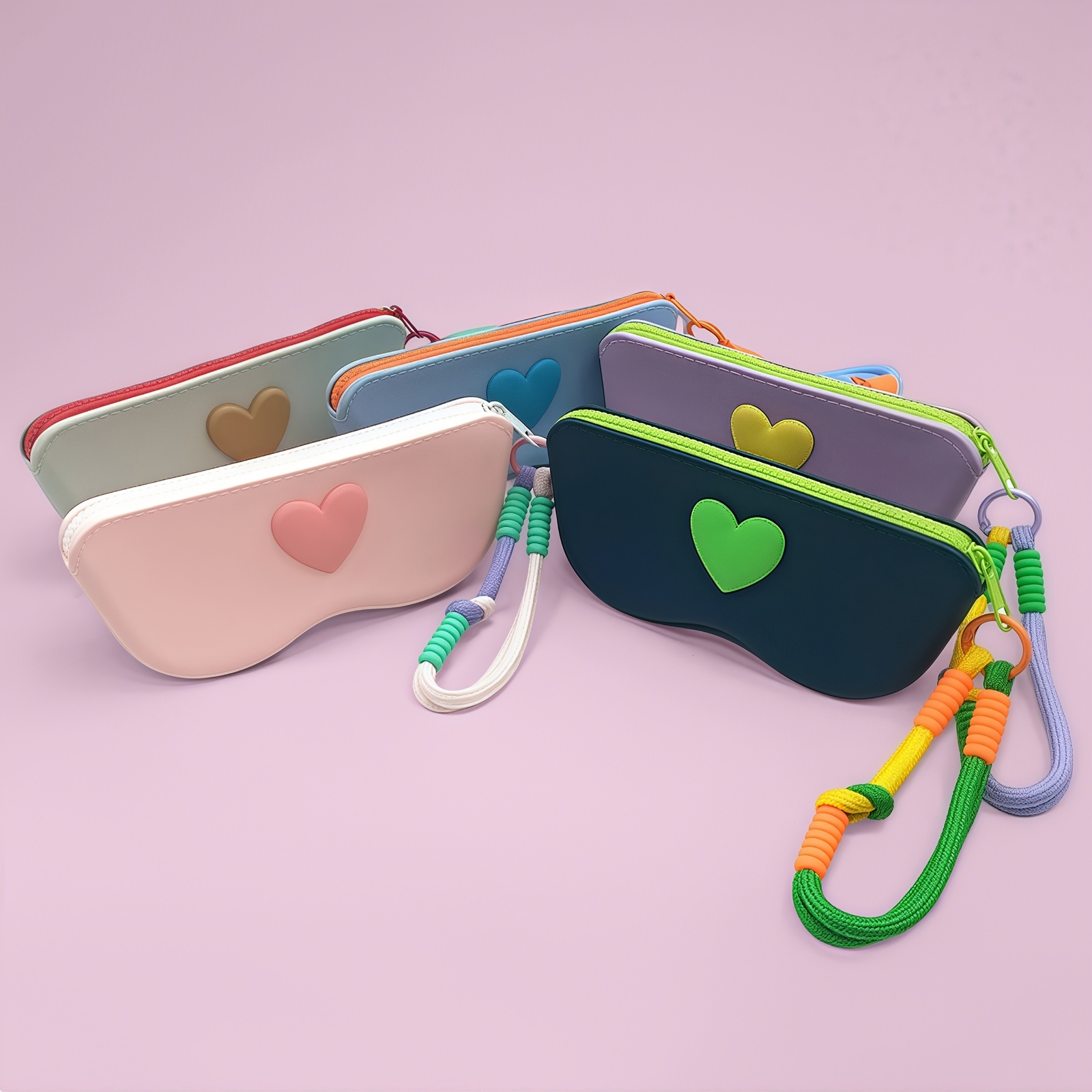 estuche para gafas con forma de  , lindo,   a  , de silicona, bolsa de almacenamiento para gafas con correa trenzada en colores frescos para accesorios de gafas
