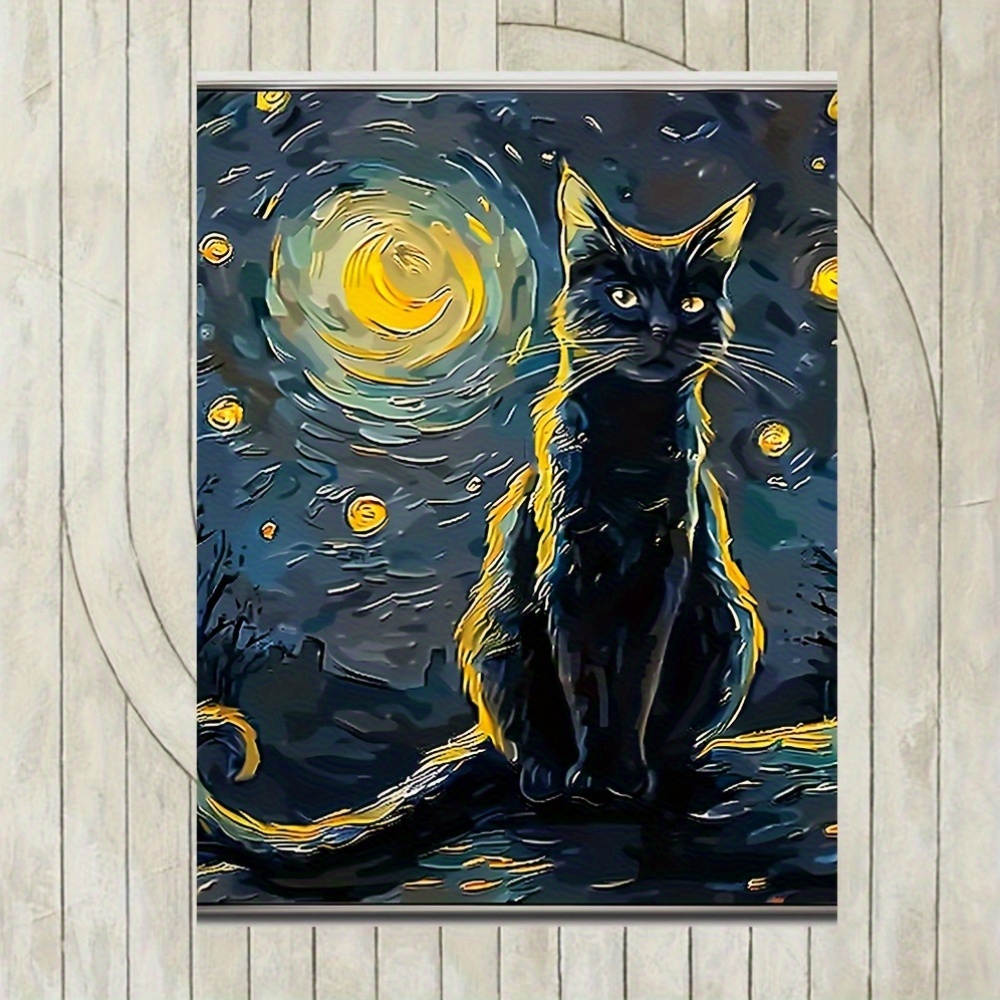 ヴィンセント・ファン・ゴッホの夜空の猫の現代アート油絵キャンバス壁