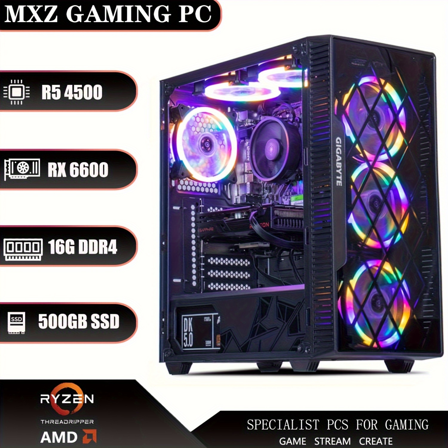 mxz gaming pc desktop computer 5 4500 3.6ghz rx - Temu