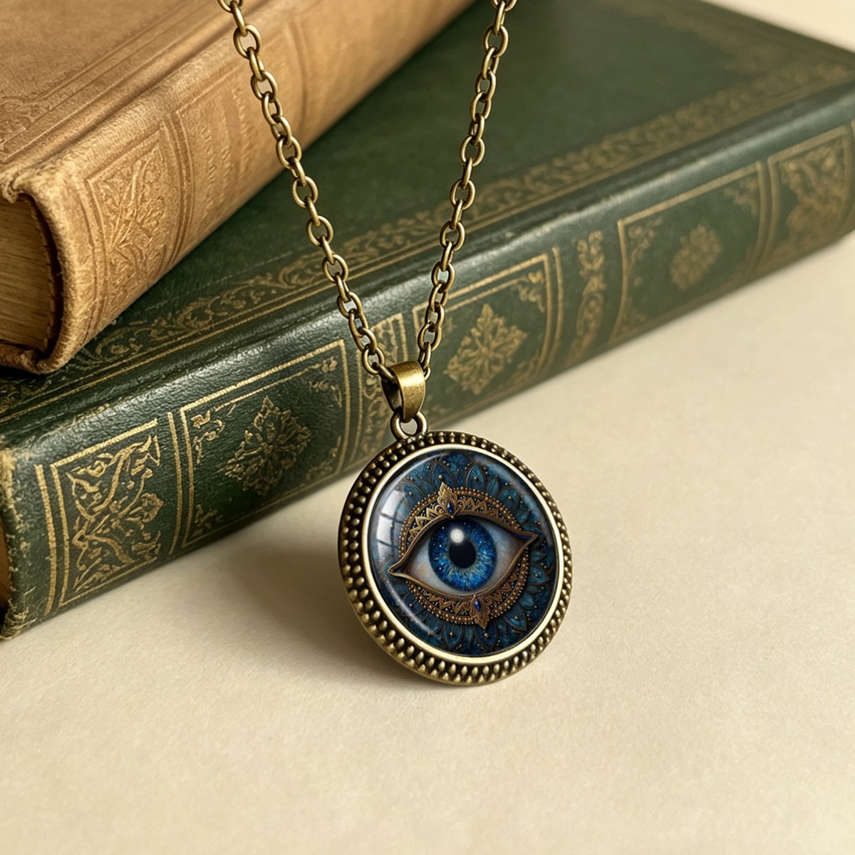 Women's Blue Mandala All-Seeing Eye Pattern Pendant Necklace