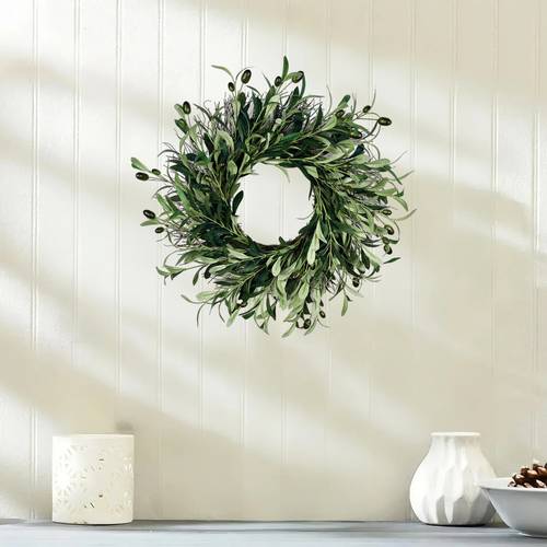 17 inches artificial wreath greenery wreath with olive leaves olive bean for front door indoor outdoor farmhouse home wall window festival wedding decor