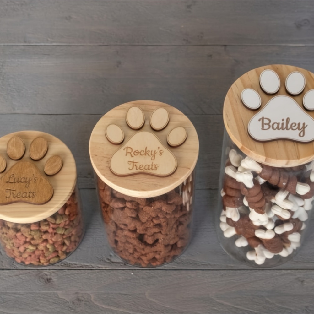 Customized Engraved Dog Food Container with Wooden Lid