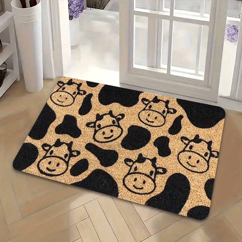 TEMU A Door Mat With A Cartoon Featuring A Brown Cow Print, Machine Washable, Perfect For Use , Dining Room, Hallway, Bathroom, Or Bedroom. Suitable
