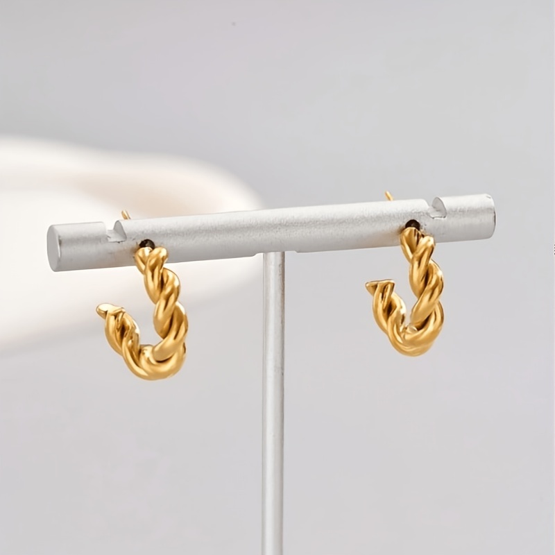 Women's Minimalist Twisted Stainless Steel Hoop Earrings