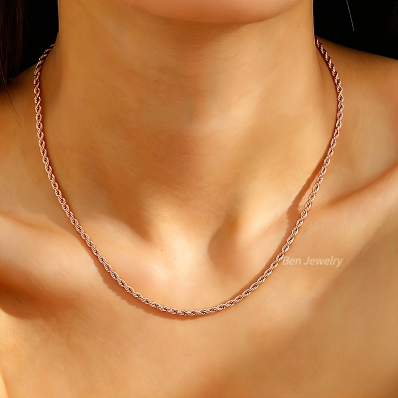 Women's Rose Golden Twisted Rope Necklace, Bohemian Style