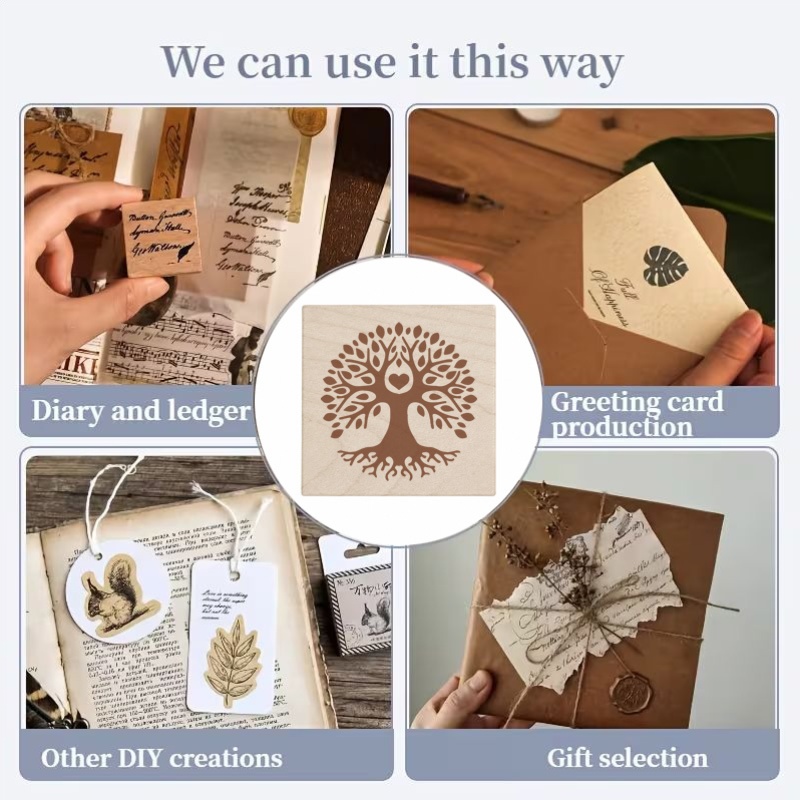 Beautiful Tall Tree Natural Wood Rubber Stamp for Crafts