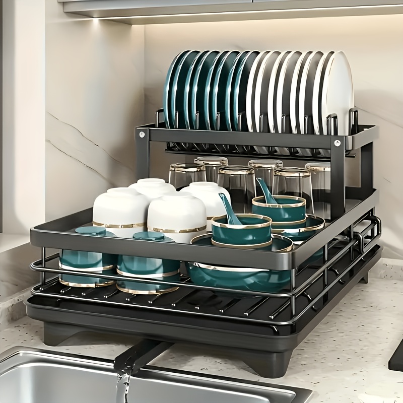TEMU A Large, Two-tier Carbon Steel Cutlery Rack Designed For Kitchen Countertops. Space-saving And Durable, It Features Holders For Knives, Forks,