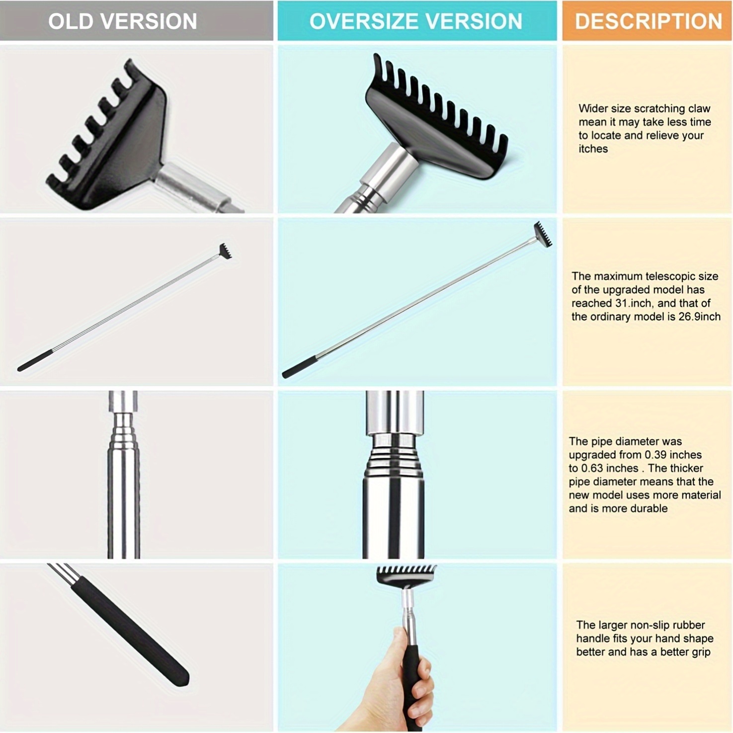oversized portable extendable back scratcher stainless steel telescoping compact telescoping manual back scratcher muscle with gift bag Product details 3