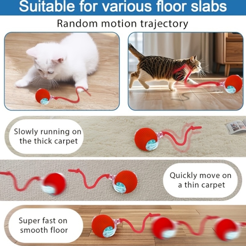 Cat Toy Ball with Tail Rope, Interactive Smart Rolling Ball