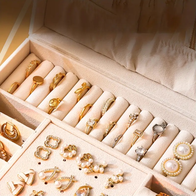 elegant white   leather jewelry organizer box with lock multi compartment design for necklaces earrings bracelets watches perfect gift for birthdays anniversaries special occasions jewelry gift box secure storage     Product details 3