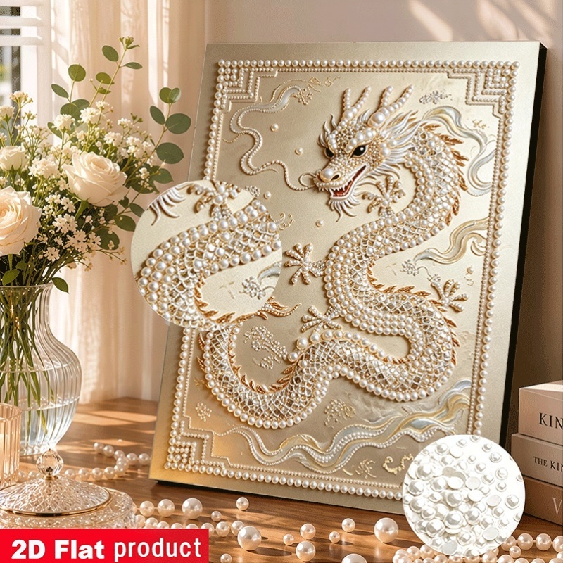 TEMU New 2026 Pearl Painting Kit Featuring An Dragon Playing With Pearls Design. This Diy Handmade Rhinestone Painting Kit Includes Tools And Drill