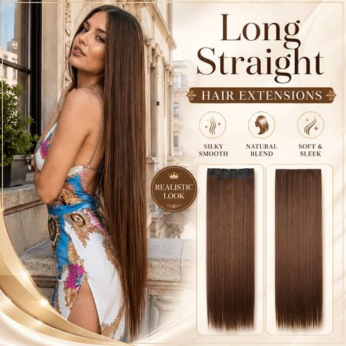 long straight clip style hair extensions blend synthetic hair patches soft and smooth hair extensions high temperature material suitable for daily wear