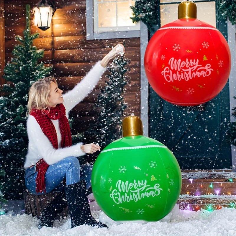 1 juego de 2 piezas, adornos inflables para bolas de navidad, decoraciones redondas de plástico para colgar para fiestas navideñas,   de navidad y decoración    , duraderos,  , fáciles de colgar con accesorio, diseño   y verde de   navidad