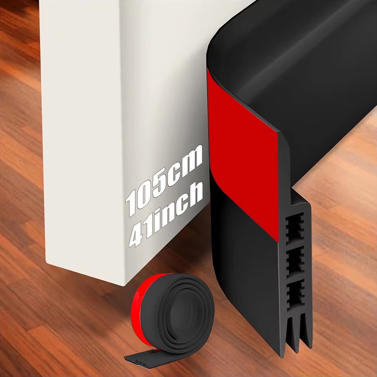 105Cm/41Inch 3-Hole Red Film Under Door Weather Stripping, Under Door Draft Plug, Door Sweep Weather Strip, Sound Insulation Plug, Strong