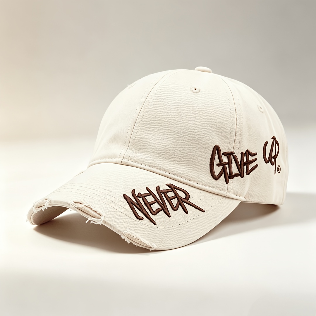 1pc American-style Distressed Edge Baseball Cap With Side Embroidery And Curved Brim, Versatile Streetwear Duckbill Hat